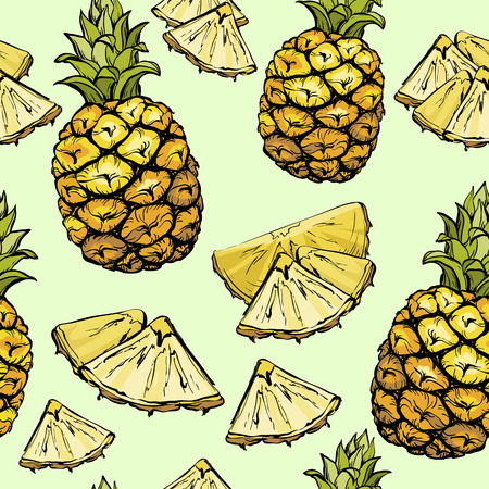 Pineapple seamless pattern, exotic summer fruit isolated on light background.のイラスト素材