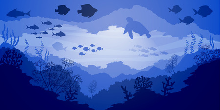 Underwater Coral reef life, blue sea background, vector illustrationのイラスト素材