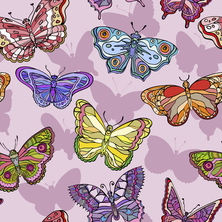 Seamless pattern with colorful and ornate butterflies. Vector illustrationのイラスト素材