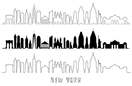 Skyline with Historic New York Architecture, line and silhouette vector illustration.のイラスト素材