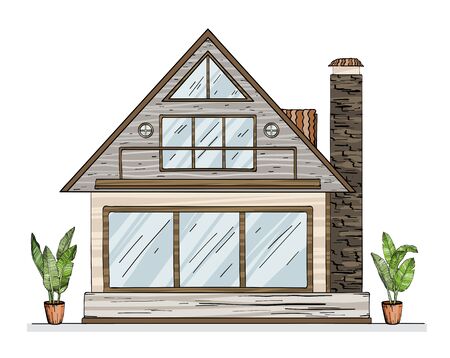 Country house, vector illustration on white backgroundのイラスト素材