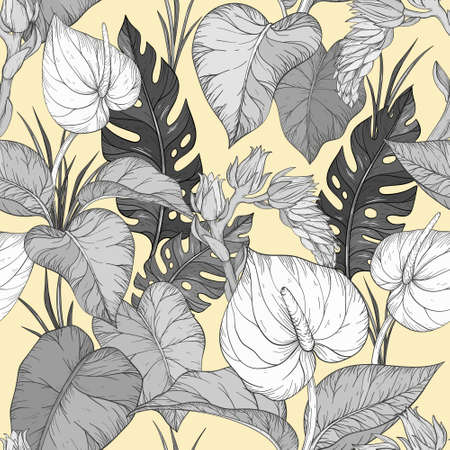 Seamless pattern with Tropical plants. Vector illustrationのイラスト素材