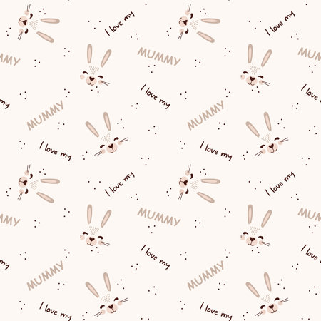 Cute bunny Seamless pattern Background with words I love mum Wallpaperのイラスト素材