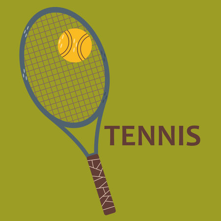 Tennis racket and ball isolated on green background. Sport. Tennis logo. Flat styleのイラスト素材