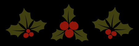 Christmas holly berry. Christmas symbol. Twigs of holly with berries and leaves. Christmas holidays and gifts.のイラスト素材