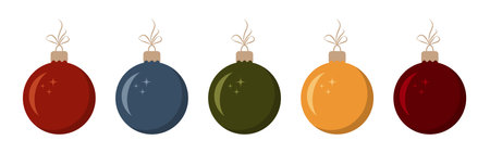 Set of simple colorful Christmas tree balls. Symbol of happy new year, Christmas holiday, winter.のイラスト素材