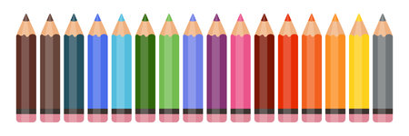 Set of coloured pencils. 16 bright colours. Back to school. Office supplies. Art supplies.のイラスト素材