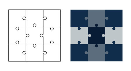 Puzzle of 9 square pieces. Editable Stroke. Creativity, inspiration, logical thinking.のイラスト素材