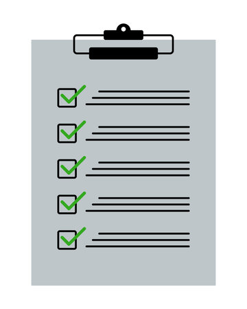Minimalist checklist icon on clipboard with green ticks. Task completion, planning, productivity,...