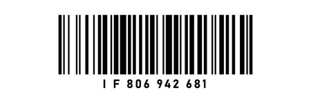 Black and white barcode icon illustration with product number text. Minimalistic bar code vector...