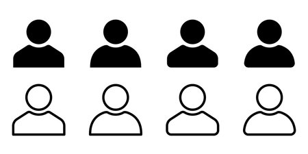 Set of Minimal User Profile Icons. Collection of Black and Outline Person Symbols for Interface, Contacts, Accounts, Apps, Web Design, and UI Elementsのイラスト素材