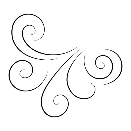 Stylized Swirl Wind Lines. Abstract Curved Air Flow Symbol. Elegant Wind Motion Icon in Thin Line Style. Minimal Vector Illustration for Weather, Nature, Autumn or Decorative Use.のイラスト素材