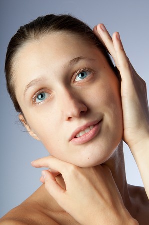 Portrait of young woman without any make-upの写真素材