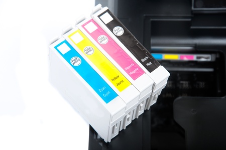 Closeup of printer colorful cartridges