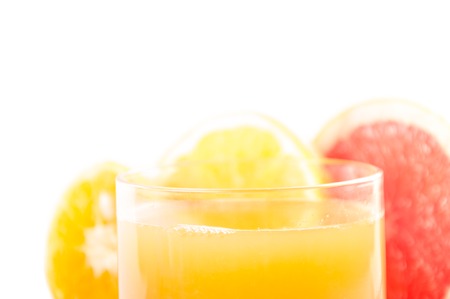 Oranges, grapefruit and orange juice isolated on white background.の写真素材