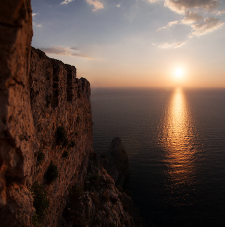 Evening view of fortress in Alanya, Turkey at sunset time in winterの写真素材