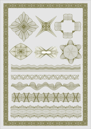 Vector elements for currency, certificate or diplomas. Horizontally seamless repeating borders.のイラスト素材
