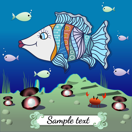 Cartoon fish in the depths of the ocean. Vector illustration.のイラスト素材