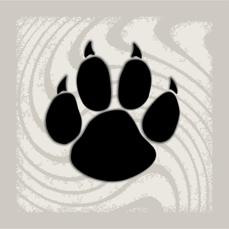 Black animal paw print isolated on pattern, illustration. Paw icon with shadow on a creative backgroundのイラスト素材