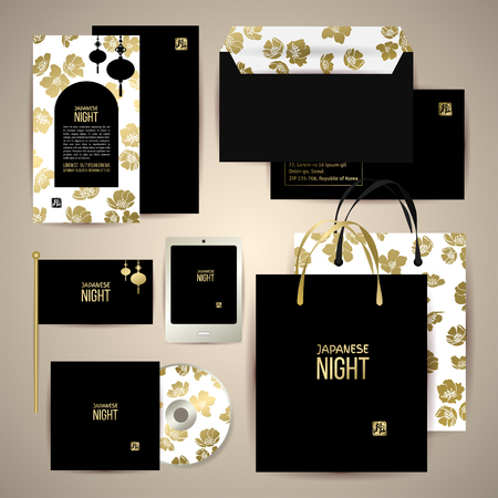 Set of corporate greeting or invitation card template with cherry blossom designs.のイラスト素材