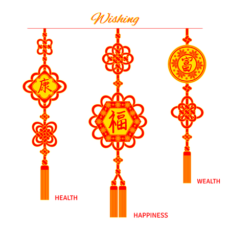 Set of oriental red and golden tassel decorations for new year.のイラスト素材