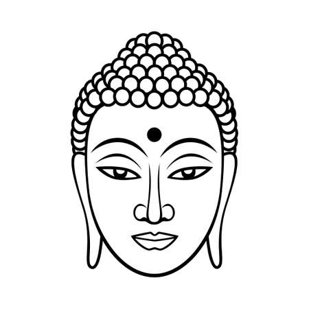 Buddha face. Black line illustration on white background. Enlightenment and balance. Vector illustrationのイラスト素材