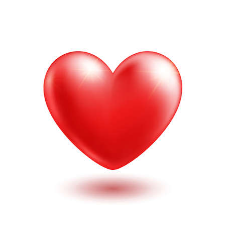 Big red heart with soft shadow. Love symbol. Volumetric design. Isolated element on white background. Vector illustrationのイラスト素材