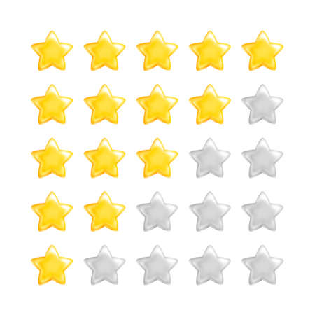 Shiny yellow star rating. Volumetric icon set. Isolated elements on white background. Vector illustrationのイラスト素材