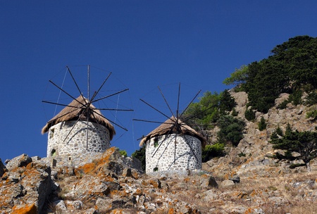 The old historic windmills near Kontias villageの写真素材