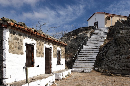 The small white church on the hillの写真素材
