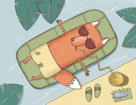 Funny fox having rest at the seashore, foxs vacationsの写真素材