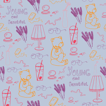 colorful seamless pattern with retro doodle elementsのイラスト素材