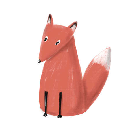 cute vintage fox, hand drawn clipart, illustration with cartoon characterの写真素材