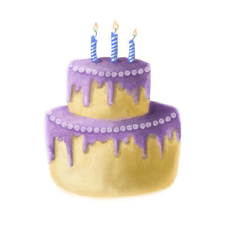 birthday cake clipart, watercolor and pencils food illustration