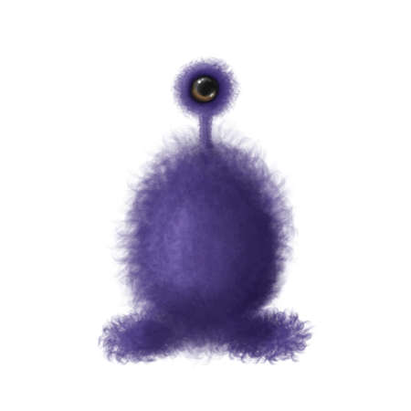 cute fur monster with charming glance, hand drawn clipart, funny illustrationの写真素材