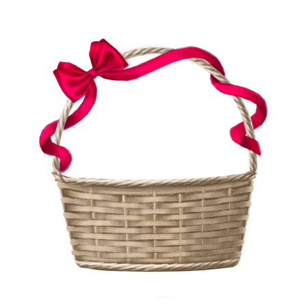 cute hand drawn wicker busket for pet or flowersの写真素材