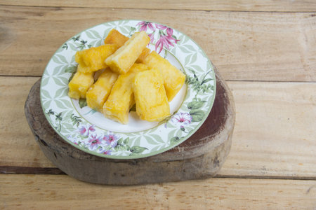 Colorful dish with polenta in the table