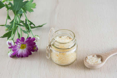 fragrant bath salts on the table