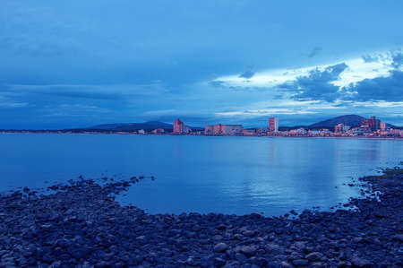 view of the city of piriÃ¡polis with the sea in front in uruguayの写真素材
