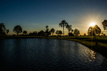 sunset over the lake in brazilの写真素材