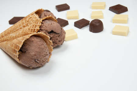 ice cream and chocolate on white backgroundの写真素材