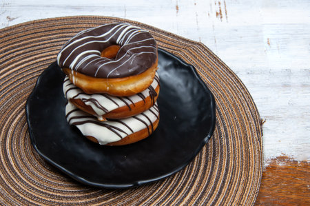 delicious donuts on the tableの写真素材