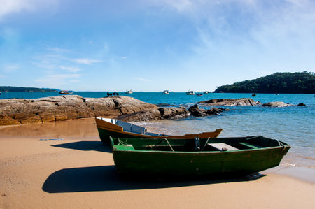view of the beautiful beach of Lagoinha in Bombinhas, Brazilの写真素材