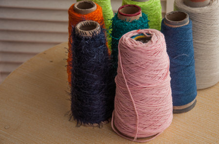 Colorful yarns for crochet on the table