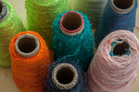 Colorful yarns for crochet on the table