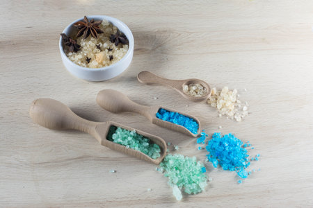 fragrant bath salts on the tableの写真素材