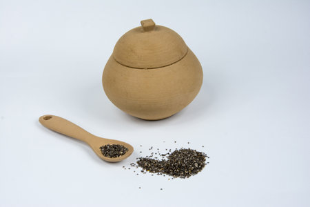 chia seeds on the white tableの写真素材