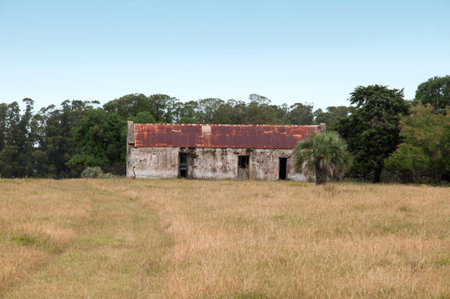 An old abandoned building in the middle of a field in Uruguayのeditorial素材