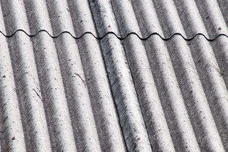 Closeup of corrugated metal roofing. Roofing background.の写真素材