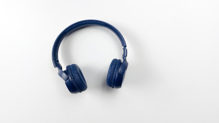 Headphones isolated on white background. Music concept. Top view.の写真素材
